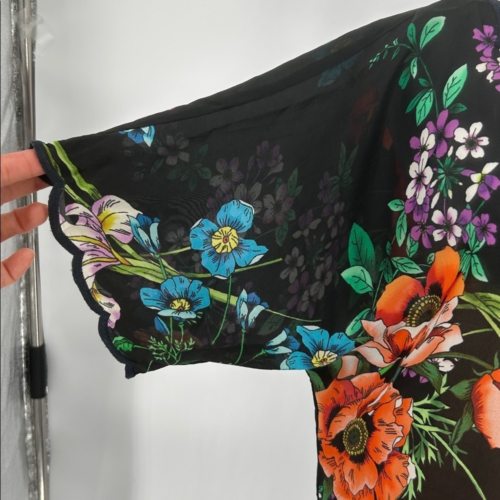 Johnny Was Black Dress with Multicolor Floral Georgette Dress, Size M - Picture 4 of 11